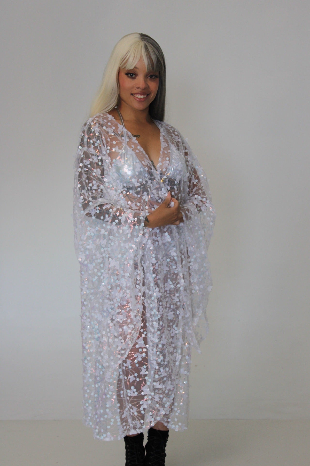 Sparkly Sequin Butterfly Robe white