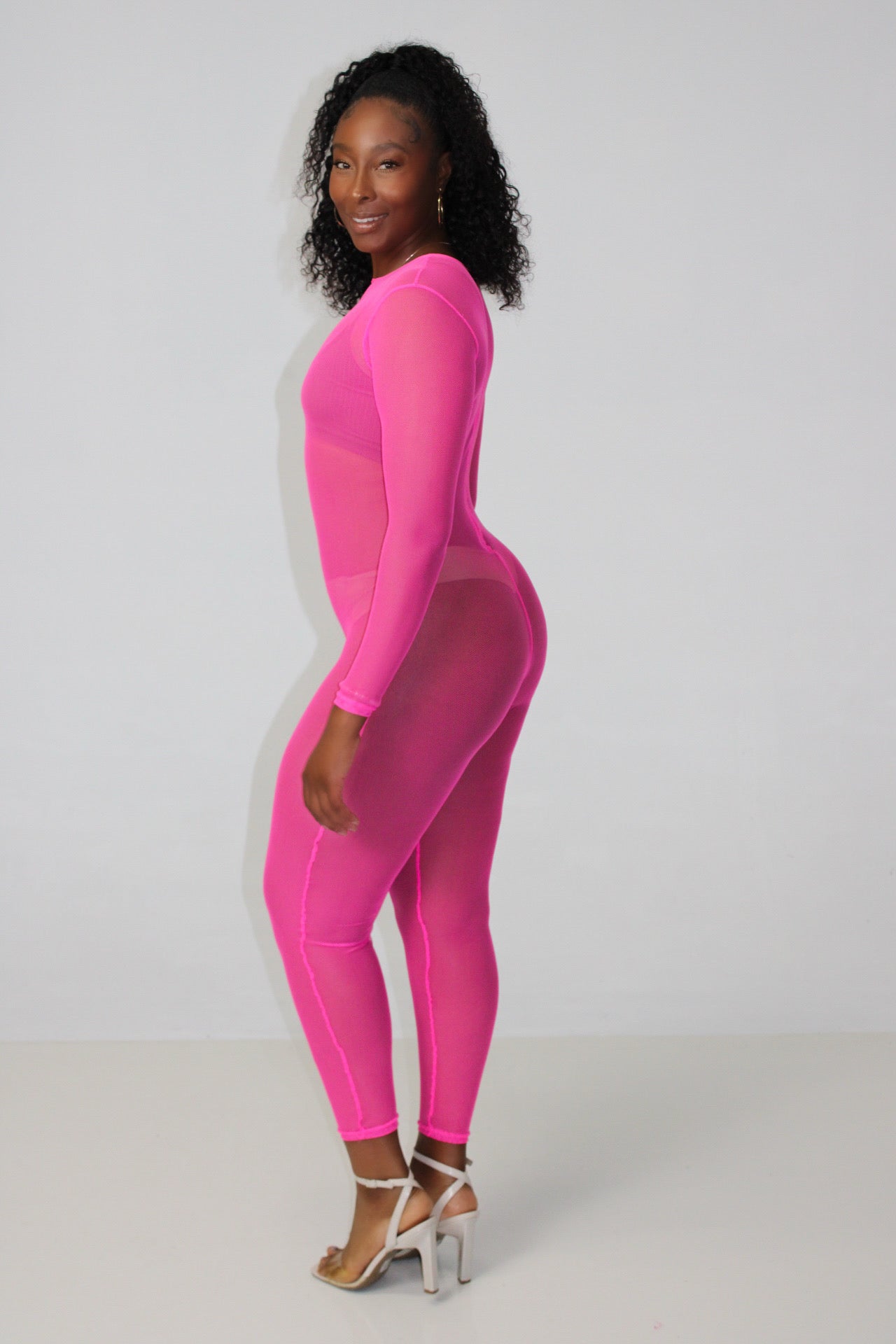 Neon Pink Mesh Jumpsuit