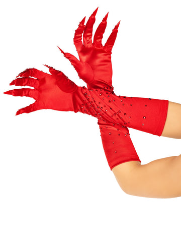 Rhinestone clawed glove red