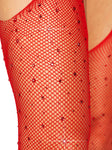 Garter rhinestone stockings red