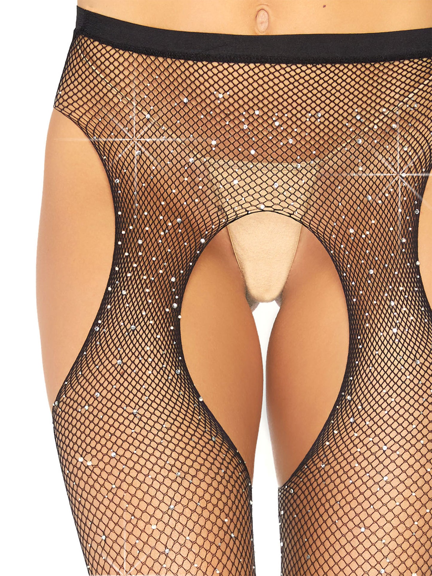 Garter rhinestone stockings black