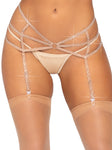 Strappy Rhinestone Garter Belt beige