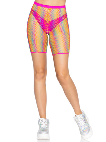 Rainbow fishnet shorts