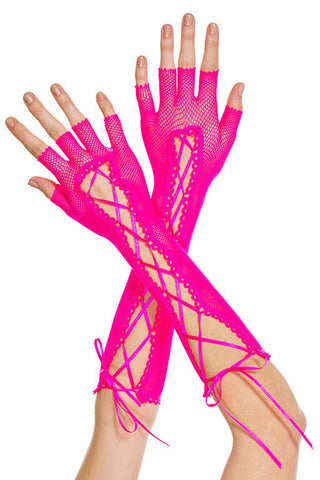 Fingerless fishnet gloves neon pink