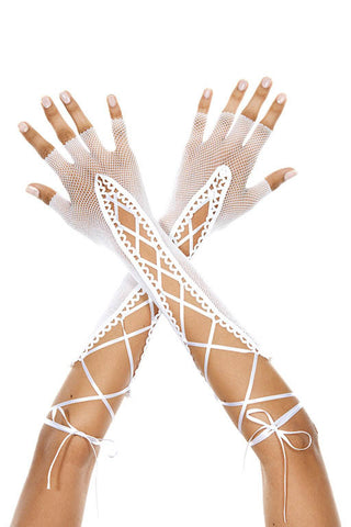 Fingerless fishnet gloves white