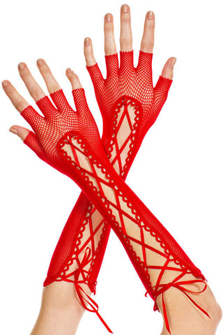 Fingerless fishnet gloves red